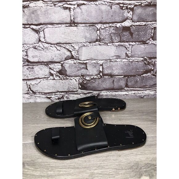 Beek Black Leather Handmade Gold Toe Ring Flats Sandals Women Sz 7M US/38EU - Picture 16 of 16